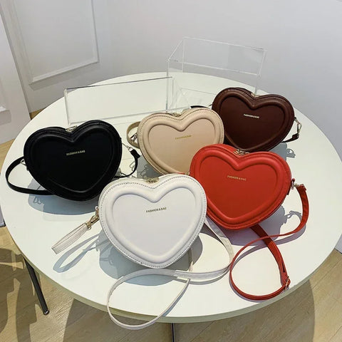 Heart-Shaped Crossbody Bags for Women - Solid PU Leather Shoulder Handbags, Fashion Mini Bags, Fresh Style