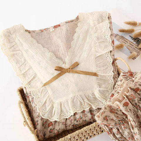 2023 Women's Cotton Pajama Set: Long Sleeve, Rose Print, 2-Piece Autumn Winter Sleepwear