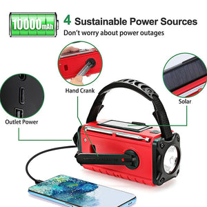 10,000mAh Solar Hand Crank Emergency Radio AM/FM/NOAA, LED Flashlight, SOS Alarm, Power Bank, Portable for Outdoor, Dropshipping