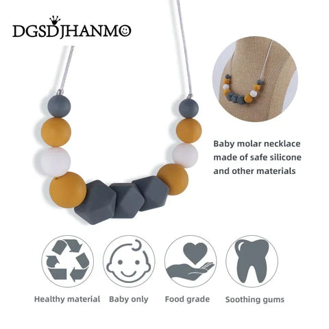 Baby Teether Necklace Food Grade Silicone Beads BPA Free Pendant for Nursing Moms