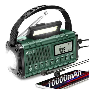 10000mAh Solar Hand Crank Emergency Radio - NOAA AM/FM/SW with Flashlight & Weather Alerts