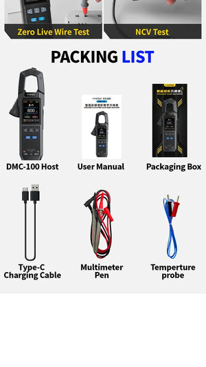 10,000 Counts DC/AC Current Voltage Clamp Meter USB Charger 600A Ampere Tester NCV Electrician Tool