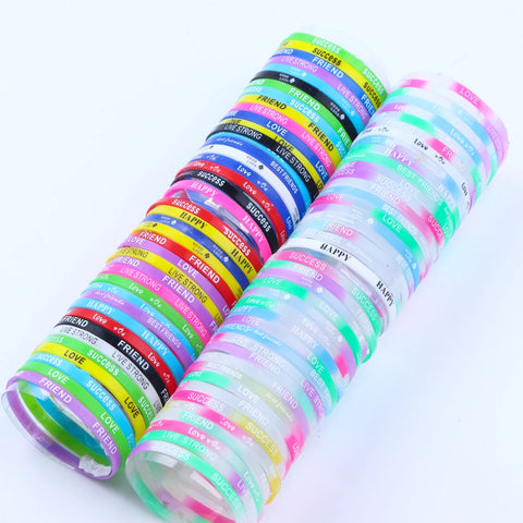 Bulk Luminous Silicone Sport Bracelets - Multicolor Rubber Wristbands for Men & Women - 20/30/50/100pcs