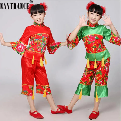 Children's New Year Red Hanfu Costume Traditional Style Yangko Dance Outfit