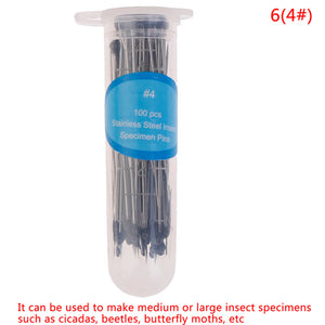 100 Pcs Stainless Steel Insect Pins with Plastic Box for Entomology & Lab Use