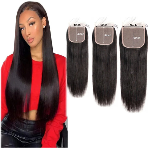 Black Brazilian Human Hair Lace Closure 4x4 5x5 6x6 Straight Transparent
