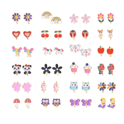 24 Pairs Kids Flower Heart Clip-On Earrings Set for Girls