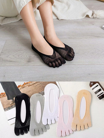 5 Pairs Summer Cotton Five Finger No Show Socks Ice Silk Sweat-Absorbent Thin Shallow Mouth Invisible Boat Socks