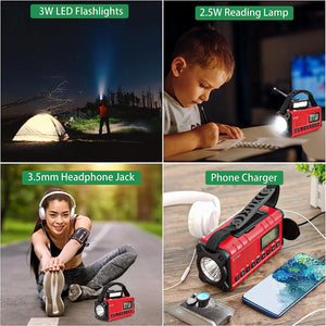10000mAh Solar Hand Crank Emergency Radio - NOAA AM/FM/SW with Flashlight & Weather Alerts