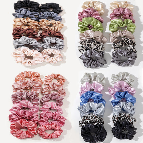 12pc Soft Satin Large Hair Scrunchies Set - Colorful Intestine Hair Bands - Fashion Hair Accessories