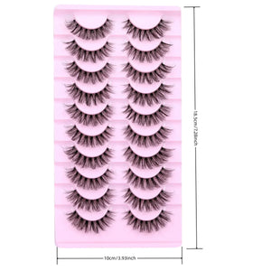 10 Pairs Wispy D Curl Faux Mink Lashes, Clear Band, Natural Fluffy Style