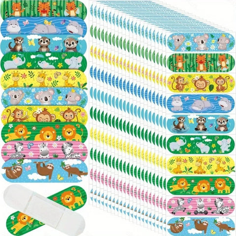 50pcs Cute Cartoon Animal Bandages Waterproof Kawaii Adhesive Wound Plasters: Monkey, Elephant, Lion, Tiger Design