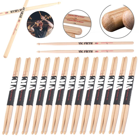 1-10 Pairs Drumsticks Mallets 5A/7A Jazz Percussion Sticks, Consistent Weight, American Hickory Classic