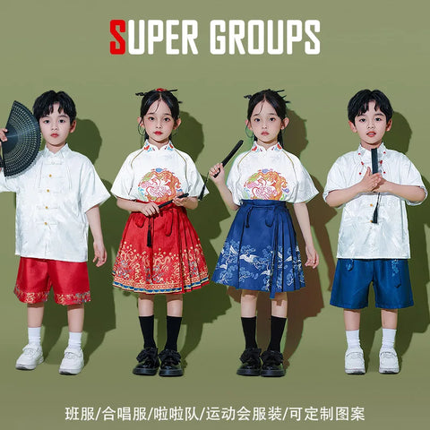 Children's Hanfu Stage Performance Outfit & Horse Face Dress Parent-Child Set