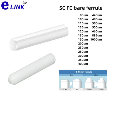 FC Ceramic Ferrules 10-Pack for SC Fiber Optic Connectors 2.5mm FTTH 80um-1000um