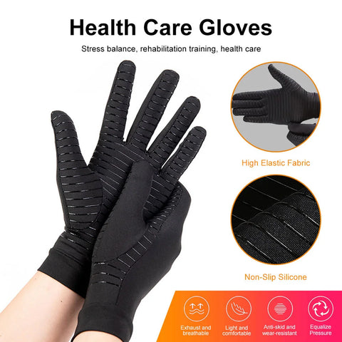 Copper Compression Arthritis Gloves for Hand Pain & Swelling Relief, Full Finger, Unisex, Carpal Tunnel & Cycling Support
