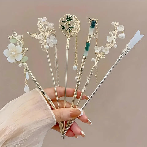 Chinese Style Tassel Hair Stick: Traditional Floral Hairpin Accessory for Women