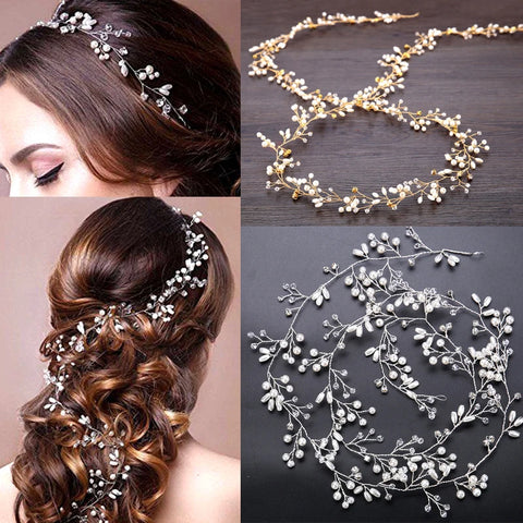 Bridal Crystal Pearl Hair Band, 35/50cm Wedding Headpiece, Beaded Headdress Hair Accessories