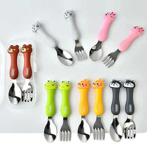 Cartoon Kids Spoon Fork Set - Child's Tableware Cutlery for Feeding and Dessert