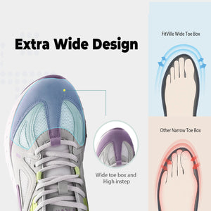 Extra Wide Women's Walking Sneakers, Lightweight for Flat Feet & Plantar Fasciitis, Heel Pain Relief