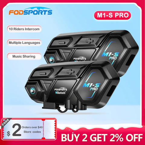 8-Rider Bluetooth Motorcycle Helmet Intercom Headset, 2000m Range, Waterproof, FM Radio