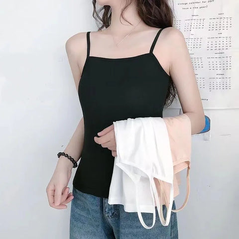 2024 Summer Women’s Sleeveless Camisole Y2K Crop Top T-Shirt - Slim Fit Solid Black/White Korean Style Tank