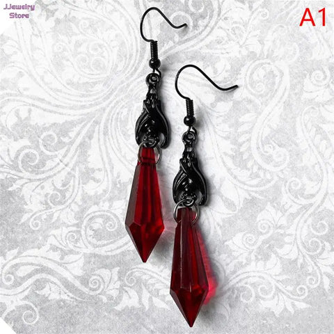 Gothic Bat Earrings with Red Teardrop Beads, Halloween Accessory, Alternative Jewelry for Her