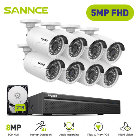5MP Outdoor Surveillance Camera System, 8MP NVR, IR Night Vision, Waterproof PoE Security CCTV Kit