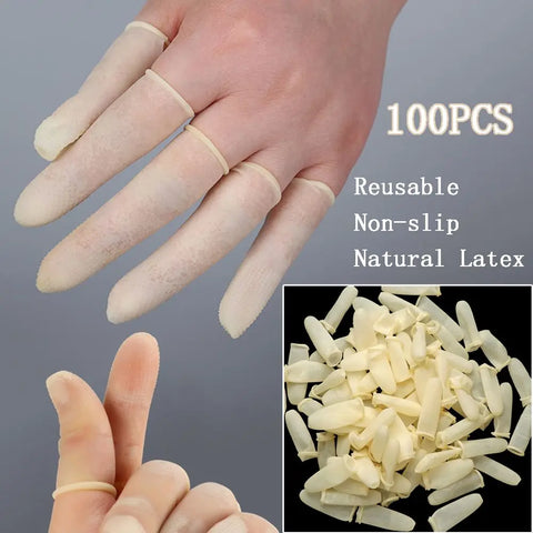 100pcs Natural Rubber Finger Cots Non-Slip Latex Finger Covers for Nail Art, Reusable Protective Fingertips Gloves
