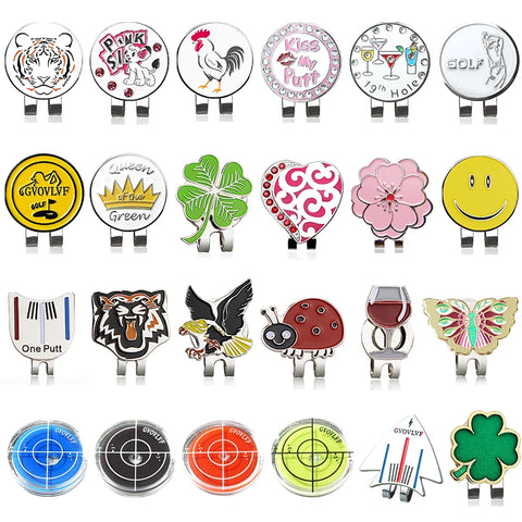 24 Unique Golf Ball Markers & Hat Clip - Animal, Wine, Plant, Shoe, Flag Designs - 1pc Set