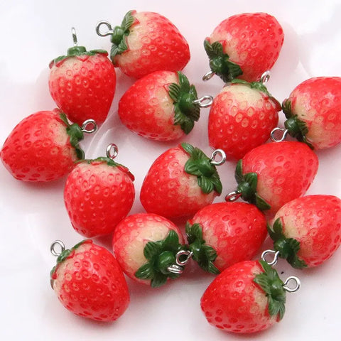 10pcs Resin Strawberry Charms for DIY Keychains, Necklaces, Pendants, Jewelry Making Accessories