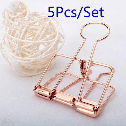 5pcs Rose Gold Binder Clips for Office & School Supplies, Paper Clips for Documents & Files, Metal Binding Clips