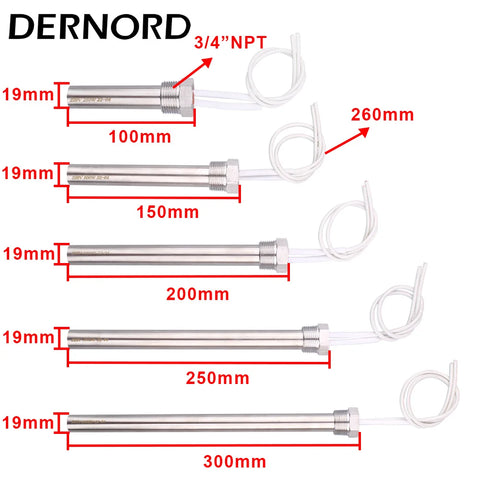 220V 3/4'' NPT Thread Immersion Heater Stainless Steel 304, DN20 Electric Element 250W-2KW