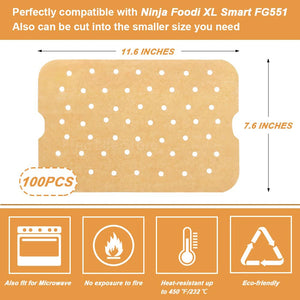 100-Pack Large Air Fryer Liners, Nonstick, Easy Clean, Fits 6-in-1 Grill