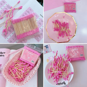 100-Pack Pink Dual Tip Cotton Swabs for Makeup & Ear Cleaning
