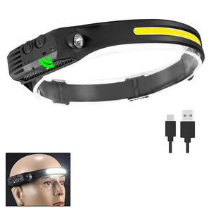 USB Rechargeable COB Induction Headlamp, Sensor Head Flashlight, Waterproof, 5 Modes, 1-10pcs
