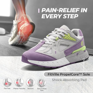 Extra Wide Women's Walking Sneakers, Lightweight for Flat Feet & Plantar Fasciitis, Heel Pain Relief