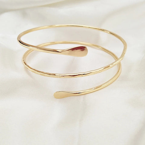 Adjustable Upper Arm Spiral Cuff Bracelet Metal Swirl Armband Bangle for Women and Girls