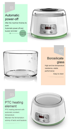 1.3L Automatic 3-in-1 Yogurt, Rice Wine, Natto Maker with Glass Liner and Constant Temperature Control