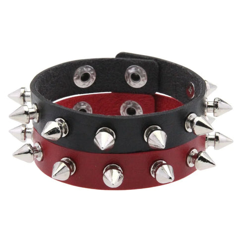 Black Red Goth Punk Spike Rivet PU Leather Cuff Bracelet Bangles Emo Boho Festival Jewelry