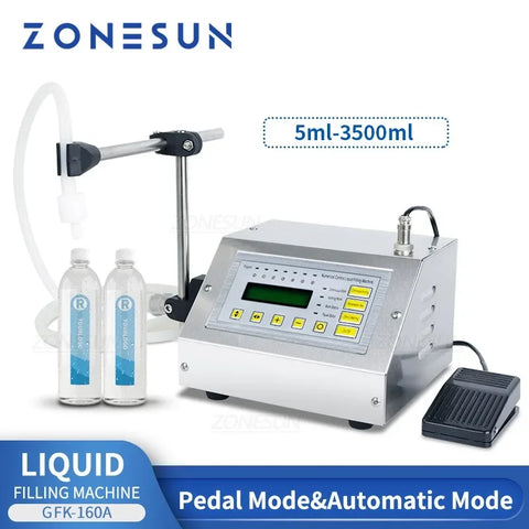 Compact 5-3500ml Digital Liquid Filling Machine for Juice, Water, Bottles with Pedal Control