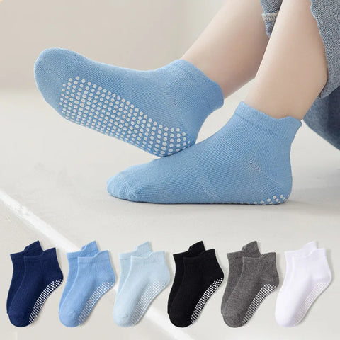 6 Pairs Non-Slip Ankle Socks with Grip for Kids Ages 0-5 Floor Socks