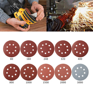 100pcs 5" 8-Hole Sandpaper 80-3000 Grit Mixed Self-Adhesive Sanding Discs Polishing Pads for Auto 125mm