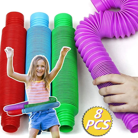 8-Pack Sensory Stretch Tubes for Stress Relief & Anxiety - Fidget Toys for Adults
