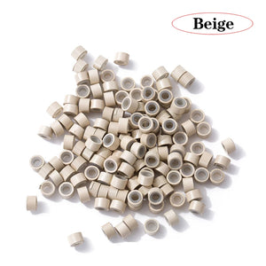 100pcs Silicone Micro Rings Beads for Hair Extensions Beige Black 5x3x3mm Micro Nano Loop Links