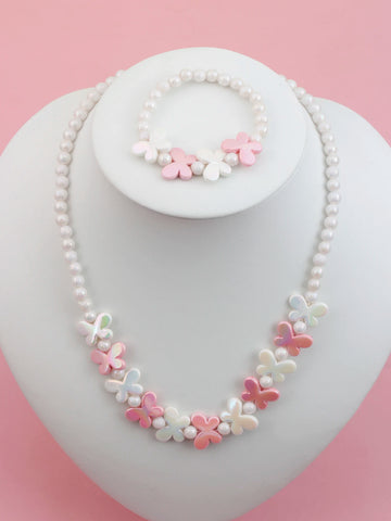 Butterfly Beaded Necklace & Bracelet Set - 2pcs Ideal for Everyday Wear