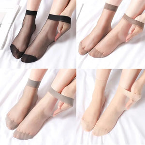 10 Pairs Transparent Thin Crystal Nylon Ankle Socks for Women Summer Fashion Skin Tone