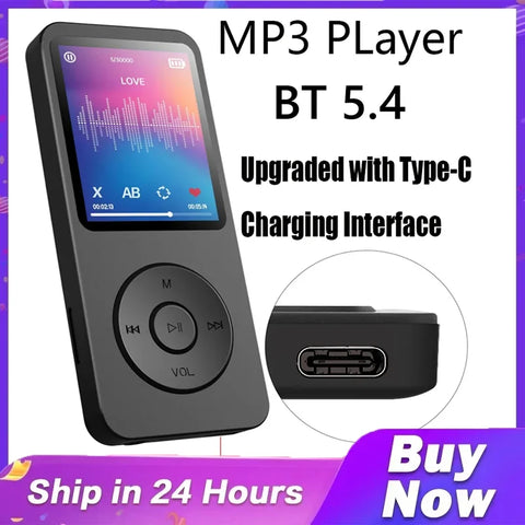 Bluetooth MP3 Player with Type-C Fast Charging, Bluetooth 5.4, Expandable Memory, FM Radio, Recording & E-Book Function
