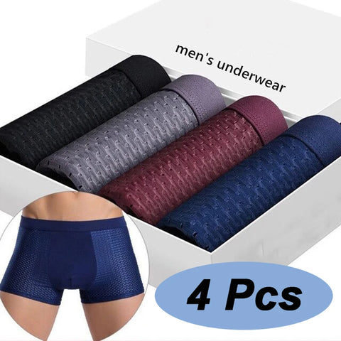 4pcs Men's Bamboo Boxer Briefs Underwear - Microfiber, Stretch, Compression Shorts