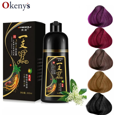 500ml Hair Color Shampoo - Gray Coverage: Brown, Red, Black, Purple, Gold